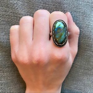 Sterling silver labradorite statement ring flashy